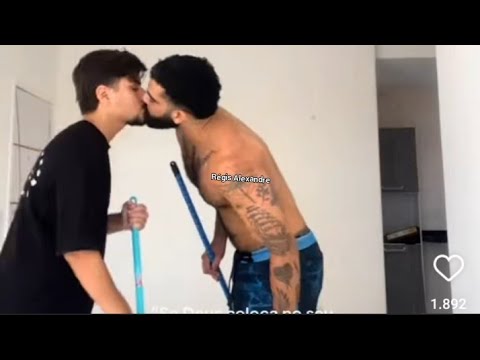 Gay Kissing cleaning and beating the house